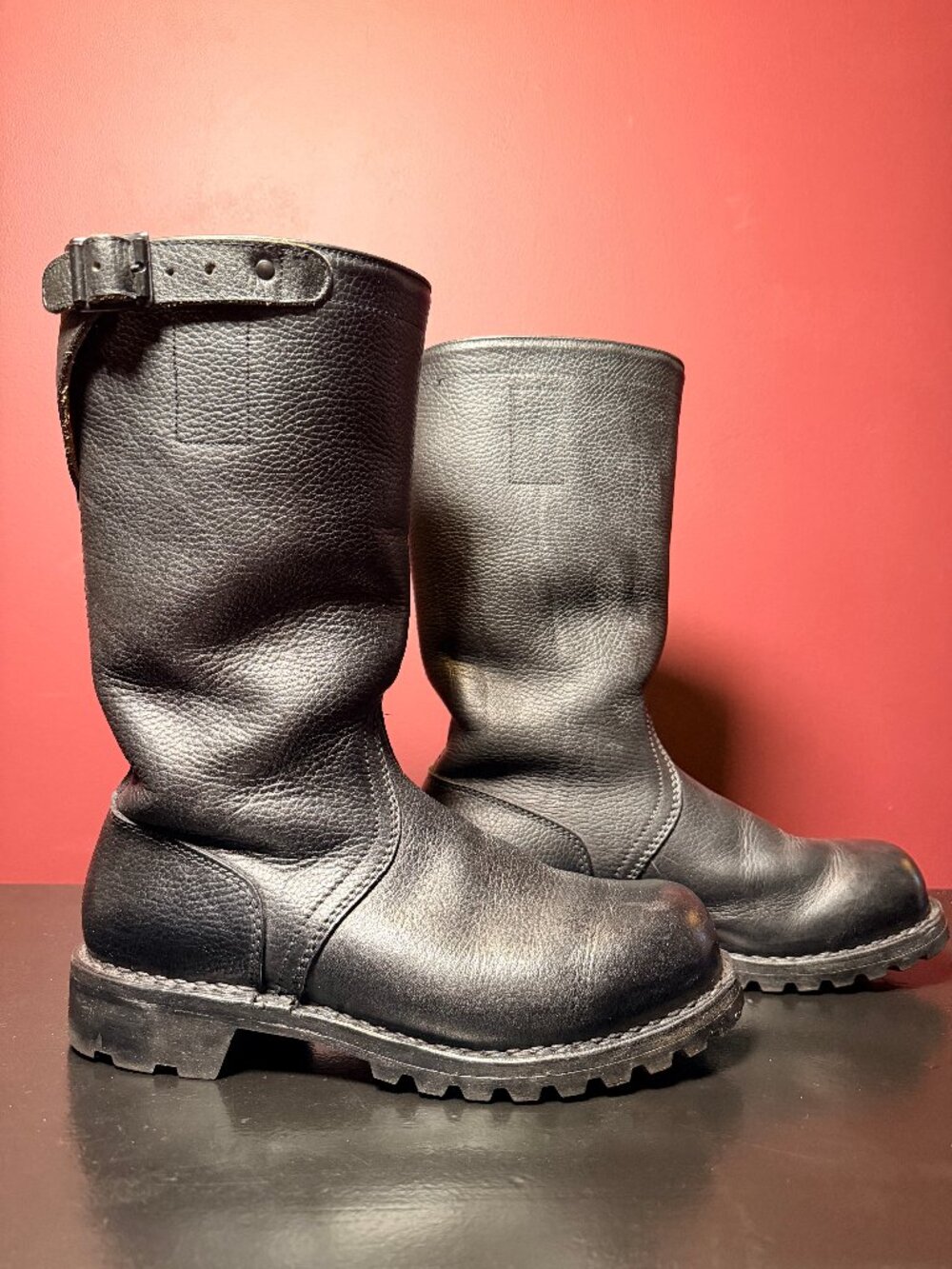 Vintage Black Leather Engineer Boots - Men's Size 8